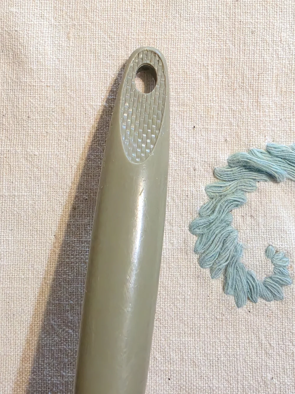 Vintage Avocado Green Long Stainless Steel Serving Fork with Olive Handle